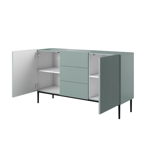 Komoda Nicole 150 cm z szufladami i półkami - szałwia / czarne nóżki - Limitowana oferta