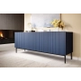 Komoda Nicole 200 cm z ryflowanym frontem i metalowymi nogami - granat / czarne nóżki - Limitowana oferta