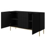 Komoda Nicole 150 cm z szufladami i półkami - czarny mat / złote nóżki