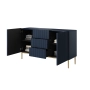 Komoda Nicole 150 cm z szufladami i półkami - granat / złote nóżki - Limitowana oferta