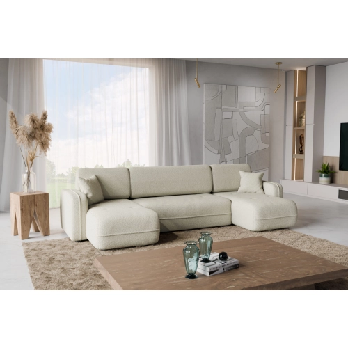 Oreo U Narożnik wypoczynkowy  Komfortowy narożnik wypoczynkowy z funkcją spania i pojemnikiem na pościel Tkanina Quelle 02