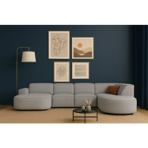 Olio Primo Nowoczesny narożnik w kształcie litery U Tkanina Raven 7