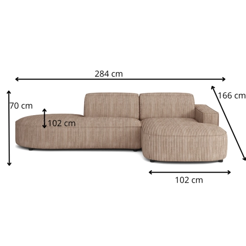 Olio Autentico Sofa narożna w kształcie litery L Tkanina Raven 24