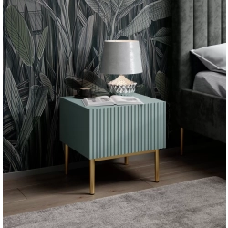 Zestaw 2 szt. szafka nocna stolik Nicole z szufladą i metalowymi nogami - szałwia / złote nóżki - Limitowana oferta