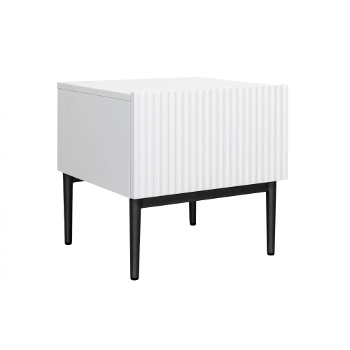 Zestaw 2 szt. szafka nocna stolik Nicole z szufladą i metalowymi nogami - biały mat / czarne nóżki