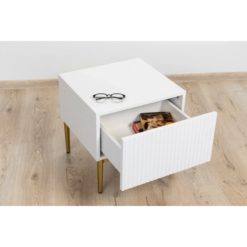 Zestaw 2 szt. szafka nocna stolik z szufladą i metalowymi nogach Nicole - biały mat / złote nóżki