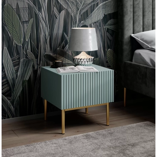 Zestaw 2 szt. szafka nocna stolik Nicole z szufladą i metalowymi nogami - szałwia / złote nóżki - Limitowana oferta