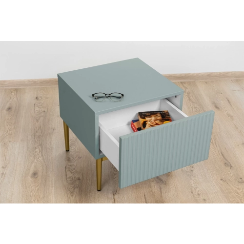 Zestaw 2 szt. szafka nocna stolik Nicole z szufladą i metalowymi nogami - szałwia / złote nóżki - Limitowana oferta