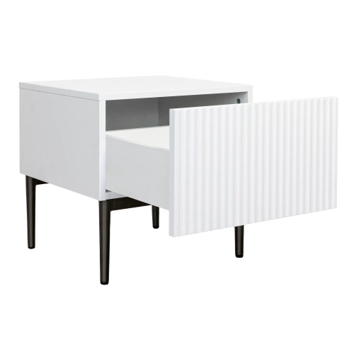 Zestaw 2 szt. szafka nocna stolik Nicole z szufladą i metalowymi nogami - biały mat / czarne nóżki