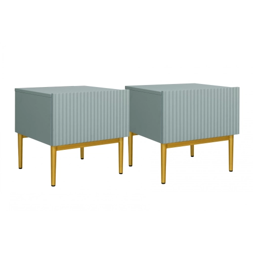 Zestaw 2 szt. szafka nocna stolik Nicole z szufladą i metalowymi nogami - szałwia / złote nóżki - Limitowana oferta