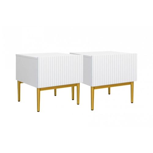 Zestaw 2 szt. szafka nocna stolik z szufladą i metalowymi nogach Nicole - biały mat / złote nóżki
