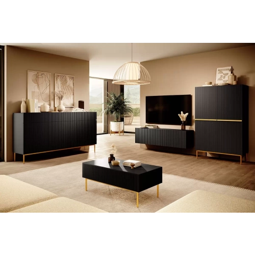 Kredens Szafka Nicole 100 cm - czarny mat / złote nóżki