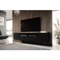 Szafka RTV wisząca Nicole 200 cm z wnęką i szufladami - czarny / czarny mat