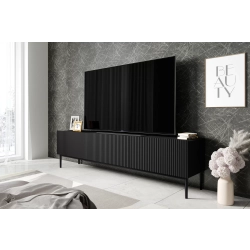 Szafka RTV Nicole 200 cm na metalowych nogach z szufladą - czarny mat / czarne nóżki