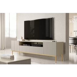 Szafka RTV Nicole 200 cm z wnęką i szufladami - kaszmir / złote nóżki