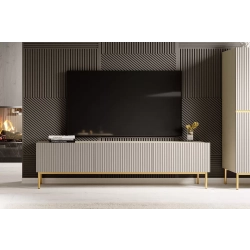 Szafka RTV Nicole 200 cm na metalowych nogach z szufladą - kaszmir / złote nóżki