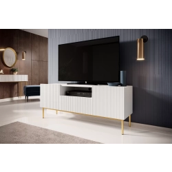 Szafka RTV Nicole 150 cm z szufladą i wnęką - biały mat / złote nóżki