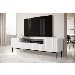 Szafka RTV Nicole 200 cm z wnęką i szufladami - biały mat / czarne nóżki