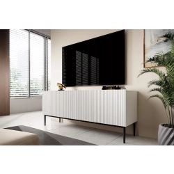 Szafka RTV Nicole 150 cm na metalowych nogach z szufladą - biały mat / czarne nóżki