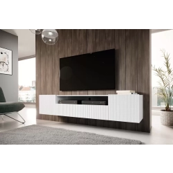 Szafka RTV wisząca Nicole 200 cm z wnęką i szufladami - biały / biały mat