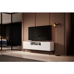 Szafka RTV z szufladą Nicole 150 cm - biały mat / czarne nóżki