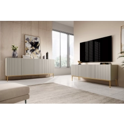 Szafka RTV z szufladą Nicole 150 cm - kaszmir / złote nóżki