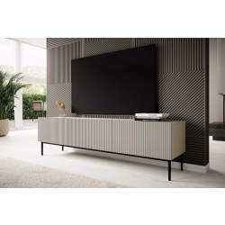 Szafka RTV Nicole 200 cm na metalowych nogach z szufladą - kaszmir / czarne nóżki