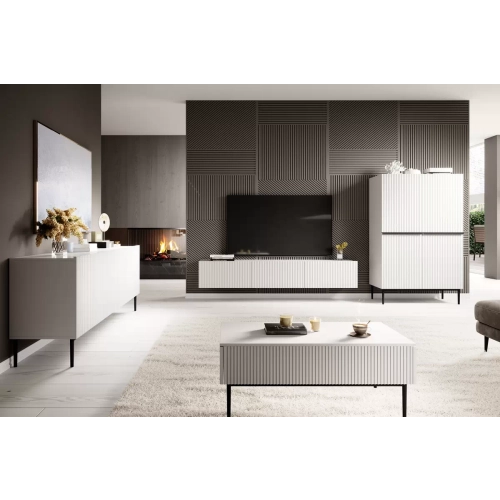 Szafka RTV wisząca Nicole 200 cm z szufladą - biały mat