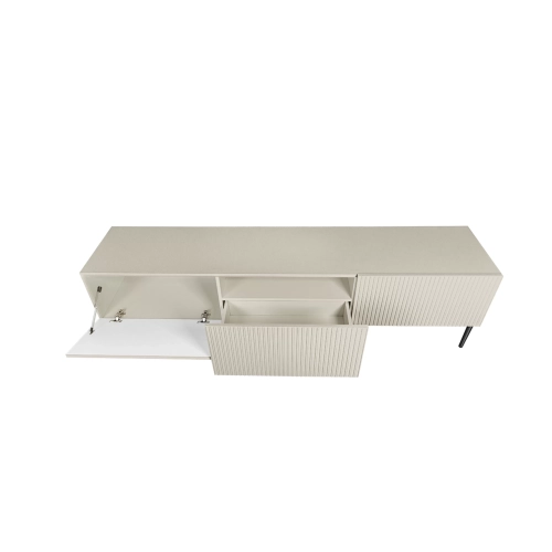 Szafka RTV Nicole 200 cm na metalowych nogach z szufladą - kaszmir / czarne nóżki