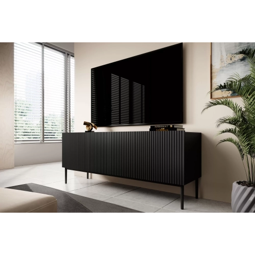 Szafka RTV Nicole 150 cm na metalowych nogach z szufladą - czarny mat / czarne nóżki