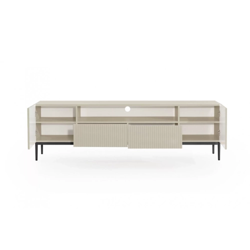 Szafka RTV Nicole 200 cm z wnęką i szufladami - kaszmir / czarne nóżki