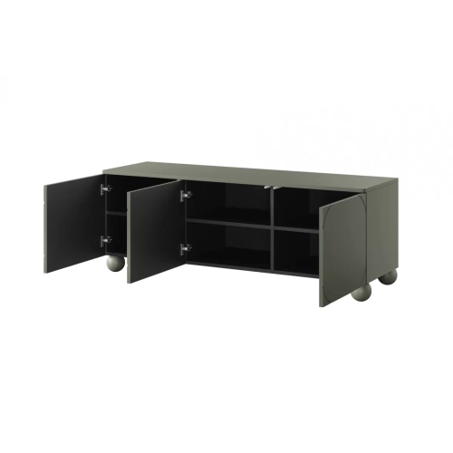 Szafka RTV trzydrzwiowa Sonatia II na nogach kulach 150 cm - oliwka