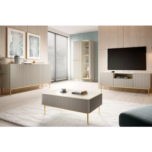 Szafka RTV Nicole 150 cm z szufladą i wnęką - kaszmir / złote nóżki