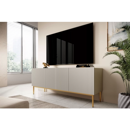 Szafka RTV z szufladą Nicole 150 cm - kaszmir / złote nóżki