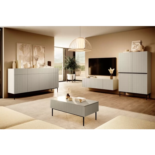 Szafka RTV Nicole 200 cm z wnęką i szufladami - kaszmir / czarne nóżki