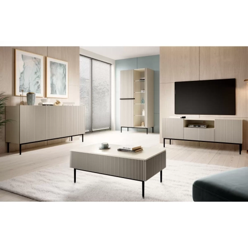 Szafka RTV Nicole 150 cm z szufladą i wnęką - kaszmir / czarne nóżki