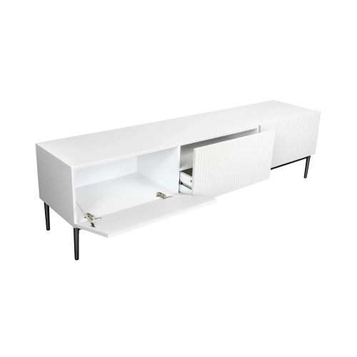 Szafka RTV z szufladą Nicole 200 cm - biały mat / czarne nóżki