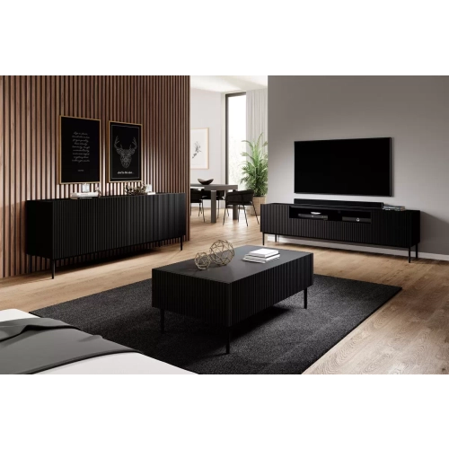 Szafka RTV Nicole 200 cm z wnęką i szufladami - czarny mat / czarne nóżki