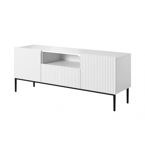 Szafka RTV z szufladą Nicole 150 cm - biały mat / czarne nóżki