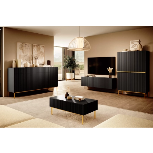 Szafka RTV wisząca Nicole 150 cm z szufladą - czarny / czarny mat