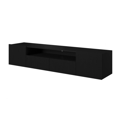 Szafka RTV wisząca Nicole 200 cm z wnęką i szufladami - czarny / czarny mat