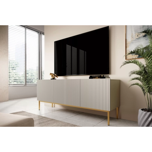 Szafka RTV z szufladą Nicole 150 cm - kaszmir / złote nóżki