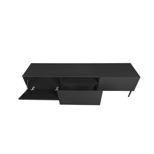 Szafka RTV Nicole 200 cm na metalowych nogach z szufladą - czarny mat / czarne nóżki