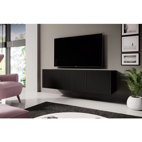 Szafka RTV wisząca Nicole 150 cm z szufladą - czarny / czarny mat