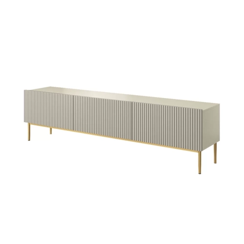 Szafka RTV Nicole 200 cm na metalowych nogach z szufladą - kaszmir / złote nóżki