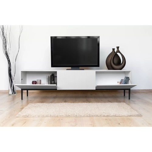 Szafka RTV z szufladą Nicole 200 cm - biały mat / czarne nóżki