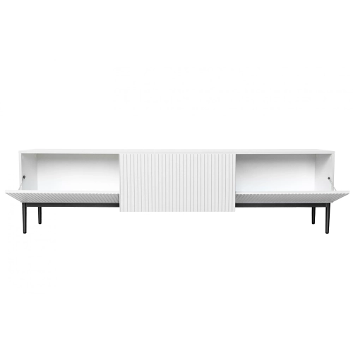 Szafka RTV z szufladą Nicole 200 cm - biały mat / czarne nóżki