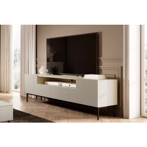 Szafka RTV Nicole 200 cm z wnęką i szufladami - kaszmir / czarne nóżki