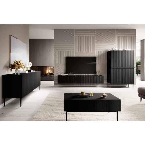 Szafka RTV wisząca Nicole 200 cm z szufladą - czarny mat