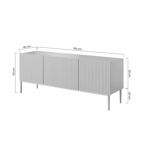 Szafka RTV Nicole 150 cm na metalowych nogach z szufladą - biały mat / czarne nóżki